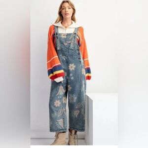 NWT Blue Velvet Vintage Inspired  Floral Overalls Sz  Large